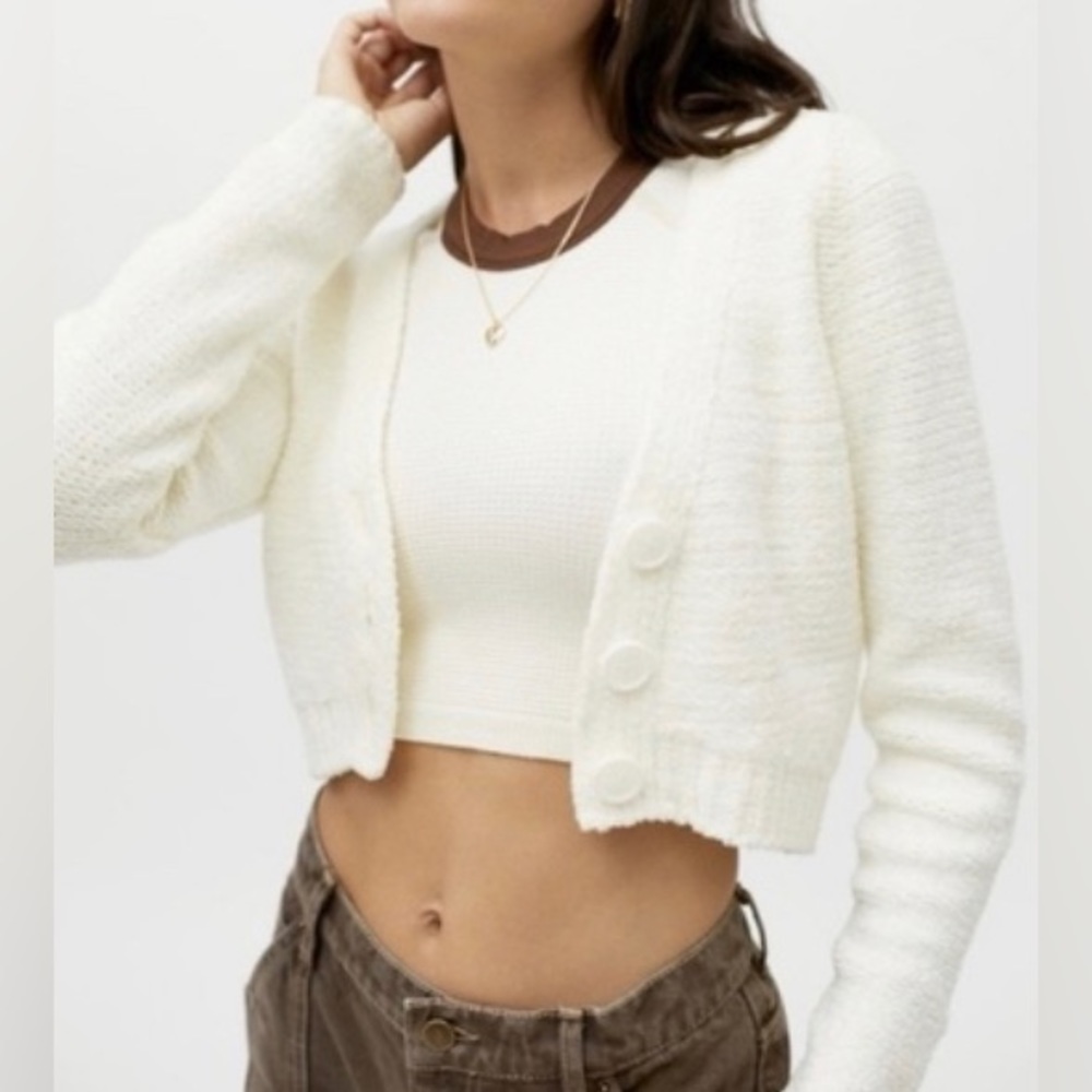Urban Outfitters cropped chenille cardigan in ivory